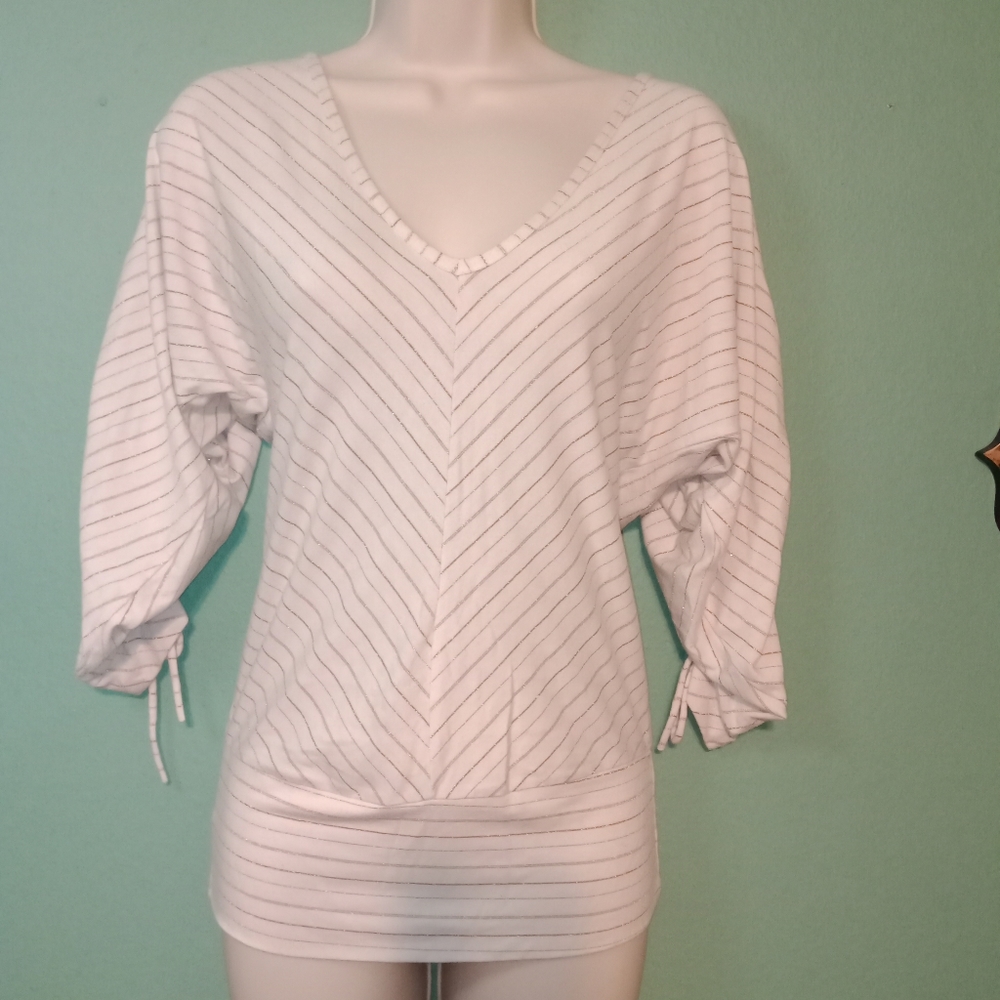 Dolman Gold Chevron Pattern V Neck Cold Shoulder Blouse